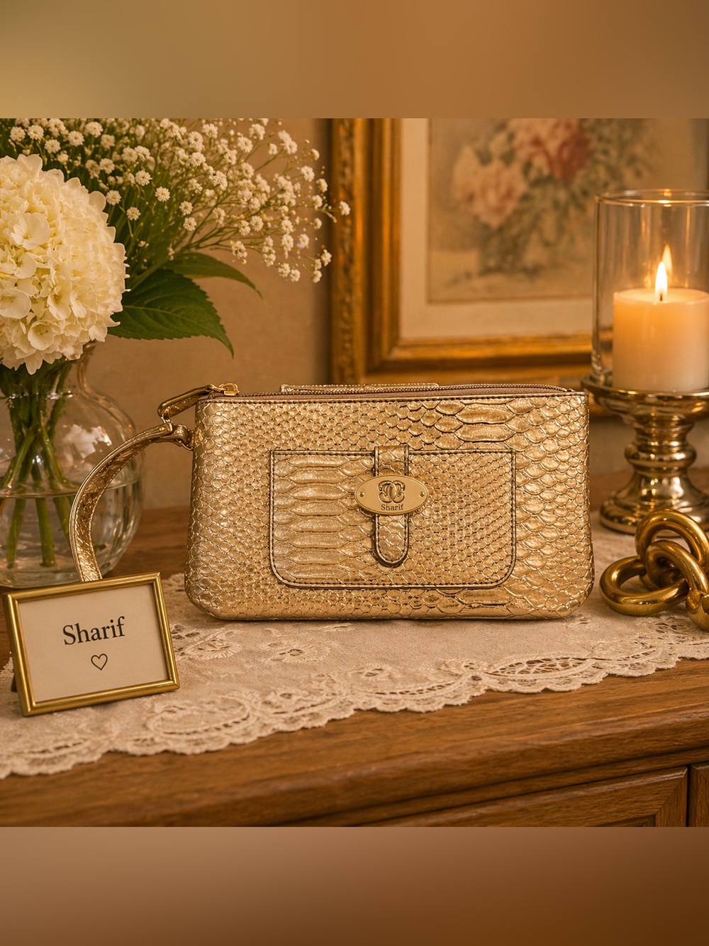 Sharif Gold Textured Clutch